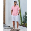 image:imageCOOFANDY Mens Button Down Shirt Short Sleeve Casual Stylish Cotton Shirts Linen Textured Summer Beach Wedding ShirtPink