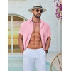image:imageCOOFANDY Mens Button Down Shirt Short Sleeve Casual Stylish Cotton Shirts Linen Textured Summer Beach Wedding ShirtPink