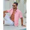 image:imageCOOFANDY Mens Button Down Shirt Short Sleeve Casual Stylish Cotton Shirts Linen Textured Summer Beach Wedding ShirtPink