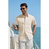image:imageCOOFANDY Mens Button Down Shirt Short Sleeve Cotton Casual Summer Shirts Beach Vacation Linen Shirts for MenBeige