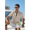 image:imageCOOFANDY Mens Button Down Shirt Short Sleeve Cotton Casual Summer Shirts Beach Vacation Linen Shirts for MenKhaki