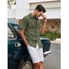 image:imageCOOFANDY Mens Button Down Shirt Short Sleeve Cotton Casual Summer Shirts Beach Vacation Linen Shirts for MenOlive Green