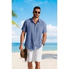 image:imageCOOFANDY Mens Button Down Shirts Short Sleeve Casual Shirt Summer Beach Textured ShirtsDenim Blue
