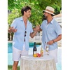 image:imageCOOFANDY Mens Button Down Shirts Short Sleeve Casual Shirt Summer Beach Textured ShirtsLight Blue
