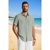 image:imageCOOFANDY Mens Button Down Shirts Short Sleeve Casual Shirt Summer Beach Textured ShirtsLight Green