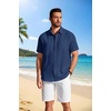 image:imageCOOFANDY Mens Button Down Shirts Short Sleeve Casual Shirt Summer Beach Textured ShirtsNavy Blue
