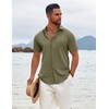 image:imageCOOFANDY Mens Button Down Shirts Short Sleeve Casual Summer Beach Shirts Vacation Wedding ShirtsArmy Green