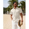 image:imageCOOFANDY Mens Button Down Shirts Short Sleeve Casual Summer Beach Shirts Vacation Wedding ShirtsBeige