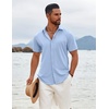 image:imageCOOFANDY Mens Button Down Shirts Short Sleeve Casual Summer Beach Shirts Vacation Wedding ShirtsClear Blue