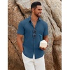 image:imageCOOFANDY Mens Button Down Shirts Short Sleeve Casual Summer Beach Shirts Vacation Wedding ShirtsDeep Blue