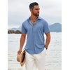 image:imageCOOFANDY Mens Button Down Shirts Short Sleeve Casual Summer Beach Shirts Vacation Wedding ShirtsDenim Blue
