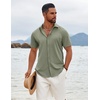 image:imageCOOFANDY Mens Button Down Shirts Short Sleeve Casual Summer Beach Shirts Vacation Wedding ShirtsOlive Green
