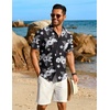 image:imageCOOFANDY Mens Button Down Short Sleeve Shirt Casual Beach Linen Shirts Wedding Summer Vacation ShirtBlack Whiteflower