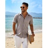 image:imageCOOFANDY Mens Button Down Short Sleeve Shirt Casual Beach Linen Shirts Wedding Summer Vacation ShirtBrown
