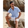 image:imageCOOFANDY Mens Button Down Short Sleeve Shirt Casual Beach Linen Shirts Wedding Summer Vacation ShirtClear Blue