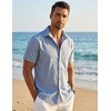 image:imageCOOFANDY Mens Button Down Short Sleeve Shirt Casual Beach Linen Shirts Wedding Summer Vacation ShirtDemin Blue