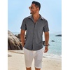 image:imageCOOFANDY Mens Button Down Short Sleeve Shirt Casual Beach Linen Shirts Wedding Summer Vacation ShirtGrey
