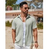 image:imageCOOFANDY Mens Button Down Short Sleeve Shirt Casual Beach Linen Shirts Wedding Summer Vacation ShirtLight Green