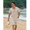 image:imageCOOFANDY Mens Button Down Short Sleeve Shirt Casual Beach Linen Shirts Wedding Summer Vacation ShirtLight Khaki