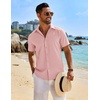 image:imageCOOFANDY Mens Button Down Short Sleeve Shirt Casual Beach Linen Shirts Wedding Summer Vacation ShirtPink