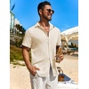 image:imageCOOFANDY Mens Button Down Short Sleeve Shirt Casual Beach Shirt Summer Vacation Textured ShirtsBeige