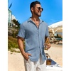 image:imageCOOFANDY Mens Button Down Short Sleeve Shirt Casual Beach Shirt Summer Vacation Textured ShirtsDark Blue