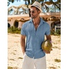 image:imageCOOFANDY Mens Button Down Short Sleeve Shirt Casual Beach Shirt Summer Vacation Textured ShirtsDark Blue