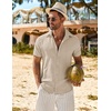 image:imageCOOFANDY Mens Button Down Short Sleeve Shirt Casual Beach Shirt Summer Vacation Textured ShirtsDark Khaki
