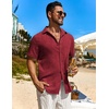 image:imageCOOFANDY Mens Button Down Short Sleeve Shirt Casual Beach Shirt Summer Vacation Textured ShirtsDark Red