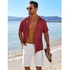 image:imageCOOFANDY Mens Button Down Short Sleeve Shirt Casual Beach Shirt Summer Vacation Textured ShirtsDark Red