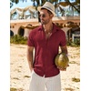 image:imageCOOFANDY Mens Button Down Short Sleeve Shirt Casual Beach Shirt Summer Vacation Textured ShirtsDark Red