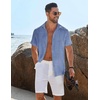 image:imageCOOFANDY Mens Button Down Short Sleeve Shirt Casual Beach Shirt Summer Vacation Textured ShirtsDenim Blue