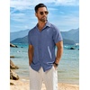image:imageCOOFANDY Mens Button Down Short Sleeve Shirt Casual Beach Shirt Summer Vacation Textured ShirtsDenim Blue