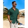 image:imageCOOFANDY Mens Button Down Short Sleeve Shirt Casual Beach Shirt Summer Vacation Textured ShirtsGreen