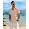 image:imageCOOFANDY Mens Button Down Short Sleeve Shirt Casual Beach Shirt Summer Vacation Textured ShirtsKhaki