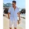 image:imageCOOFANDY Mens Button Down Short Sleeve Shirt Casual Beach Shirt Summer Vacation Textured ShirtsLight Blue