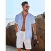image:imageCOOFANDY Mens Button Down Short Sleeve Shirt Casual Beach Shirt Summer Vacation Textured ShirtsLight Blue