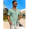 image:imageCOOFANDY Mens Button Down Short Sleeve Shirt Casual Beach Shirt Summer Vacation Textured ShirtsMint Green
