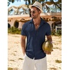 image:imageCOOFANDY Mens Button Down Short Sleeve Shirt Casual Beach Shirt Summer Vacation Textured ShirtsNavy Blue