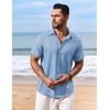 image:imageCOOFANDY Mens Button Down Short Sleeve Shirt Casual Beach Shirt Summer Vacation Textured ShirtsSky Blue
