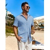 image:imageCOOFANDY Mens Button Down Short Sleeve Shirt Casual Beach Shirt Summer Vacation Textured ShirtsSky Blue