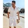 image:imageCOOFANDY Mens Button Down Short Sleeve Shirt Casual Beach Shirt Summer Vacation Textured ShirtsWhite