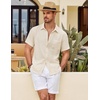 image:imageCOOFANDY Mens Button Down Short Sleeve Shirt Casual Shirts Summer Beach Textured Shirts with PocketBeige