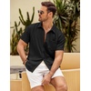 image:imageCOOFANDY Mens Button Down Short Sleeve Shirt Casual Shirts Summer Beach Textured Shirts with PocketBlack
