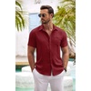image:imageCOOFANDY Mens Button Down Short Sleeve Shirt Casual Shirts Summer Beach Textured Shirts with PocketBurgundy