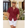 image:imageCOOFANDY Mens Button Down Short Sleeve Shirt Casual Shirts Summer Beach Textured Shirts with PocketBurgundy