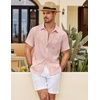 image:imageCOOFANDY Mens Button Down Short Sleeve Shirt Casual Shirts Summer Beach Textured Shirts with PocketChampagne Pink