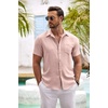 image:imageCOOFANDY Mens Button Down Short Sleeve Shirt Casual Shirts Summer Beach Textured Shirts with PocketChampagne Pink
