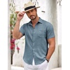 image:imageCOOFANDY Mens Button Down Short Sleeve Shirt Casual Shirts Summer Beach Textured Shirts with PocketDark Blue