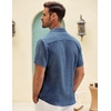image:imageCOOFANDY Mens Button Down Short Sleeve Shirt Casual Shirts Summer Beach Textured Shirts with PocketDenim Blue